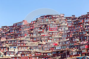 Top view monastery at Larung gar Buddhist Academy, Sichuan, China