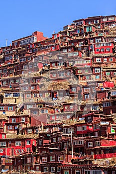 Top view monastery at Larung gar Buddhist Academy, Sichuan, China