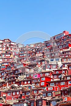 Top view monastery at Larung gar Buddhist Academy, Sichuan, China