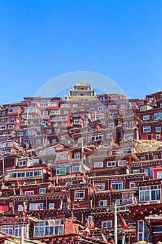 Top view monastery at Larung gar Buddhist Academy, Sichuan, China