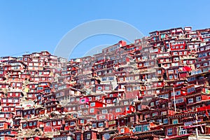 Top view monastery at Larung gar Buddhist Academy, Sichuan, China