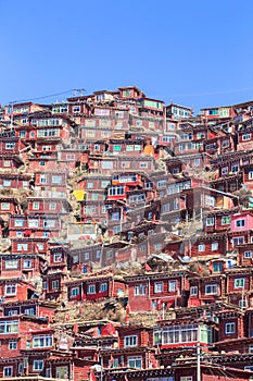 Top view monastery at Larung gar Buddhist Academy, Sichuan, China