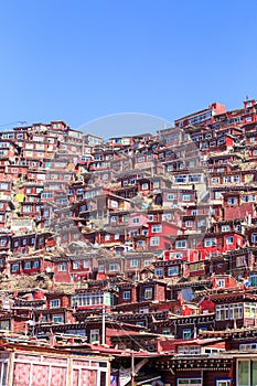 Top view monastery at Larung gar Buddhist Academy, Sichuan, China