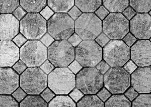 Top View of Monotone Grunge Gray Brick Stone on The Ground for Street Road. Sidewalk, Driveway, Pavers