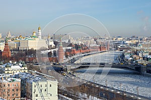 Top view of the Moscow Kremlin on a Sunny winter day, Russia