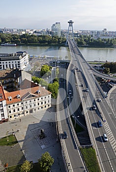 The top view of the Most SNP bridge in Bratislava