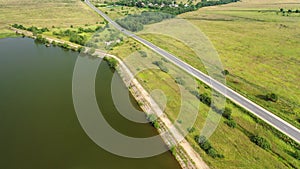 Top view of a motor road along the lake