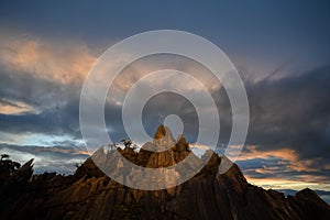 Top view of mountain sunset beam