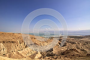Top view of the mountains and the Dead Sea from the Neve Zohar