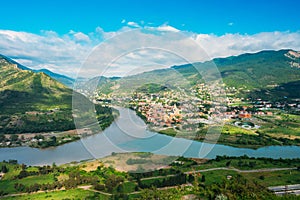 Top View Of Mtskheta Georgia At Confluence Of Rivers Mtkvari Aragvi