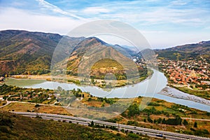 The Top View Of Mtskheta, Georgia, The Old Town Lies At The Confluence Of The Rivers Mtkvari And Aragvi