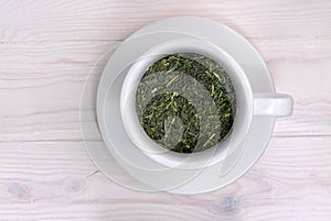 top view of a mug with sencha teas