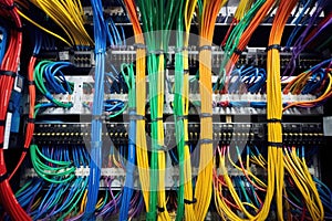 top view of multiple networking cables in a bundler
