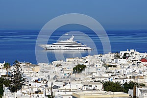 Top view of Mykonos in Greece on a September