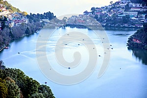 The top view of the Nainital Lake in afternoon. photo