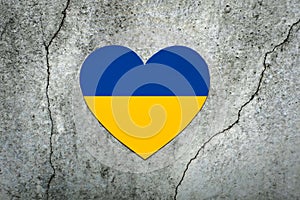 Top view of National flag of Ukraine in the shape of a heart. Donation concept