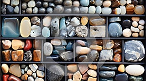 Top view of a neatly organized stones storage box