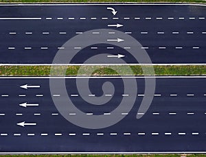 Top view of new asphalt road/highway from drone aerial.