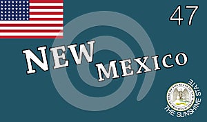 Top view of New Mexico 1912 1925 , USA flag, no flagpole. Plane design layout. Flag background