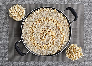 Top view of newly cooked popcorn