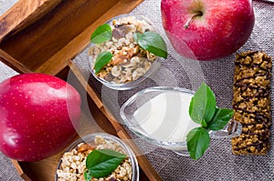 Top view of oat cereal with walnuts