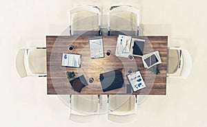 Top view of office meeting room table.