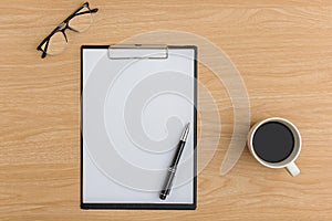 Top view office table desk. Flat lay Workspace