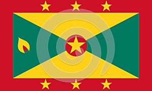 Top view of official flag Grenada. travel and patriot concept. no flagpole. Plane design, layout. Flag background