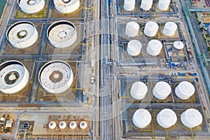 Top view of oil refinery plant chemical factory and power plant