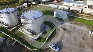 Top view of the oil tank. Stock. Oil storage tank in petrochemical refinery industry plant in petroleum and heavy