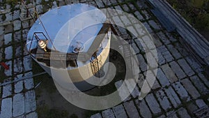 Top view of the oil tank. Stock. Oil storage tank in petrochemical refinery industry plant in petroleum and heavy