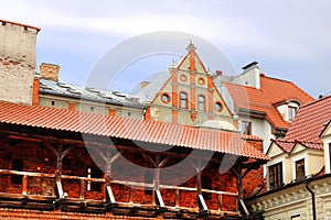 Top view of old buildings in Yanov Yard in old town, Riga, Latvia