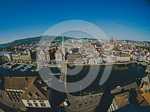 Top view of the old city of Zurich.