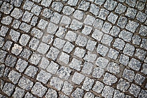 Top view of an old cobblestone street
