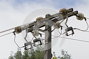 Top view of an old high voltage tower