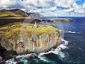 Top view on old Japanese lighthouse on Shikotan Island photo