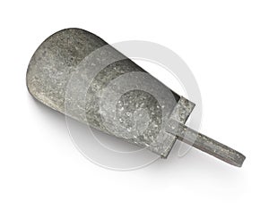 Top view of old metal flour scoop