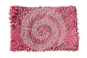 Top view of old pink doormat used for cleaning feet which isolated on a white background