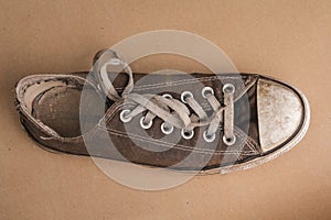 Top view of old tennis shoe