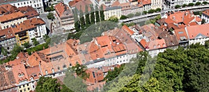 Top view of the old town of Ljubljana, Slovenia.