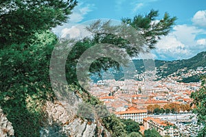 Top view of the old town of Nice seen from the hill Colline du ChÃ¢teau