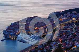 Top View of the old town in night, Dubrovnik