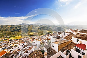 Top view of Olvera village, one of the beautiful white villages Pueblos Blancos of Andalucia, Spain photo