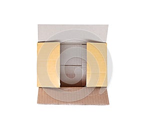 Top view open cardboard box  isolated on white background , clipping path