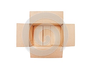 Top view open empty brown cardboard box isolated on white background with clipping path