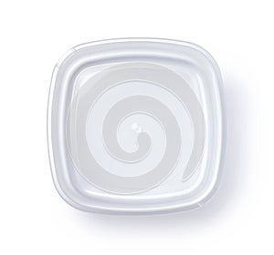 Top view of open empty plastic food container