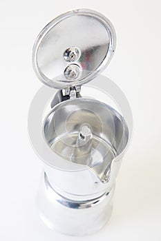 Top view open moka italian coffee machine maker