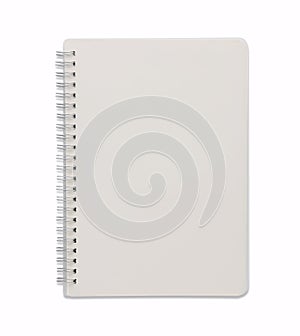 Top view opened image of spiral blank notebook or white notepad isolated and white background with clipping path