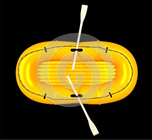 Top view of an orange rubber boat, isolated on black background 3d render