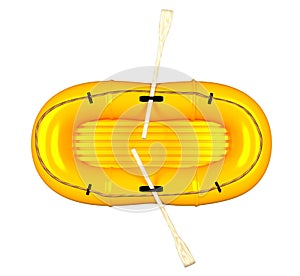 Top view of an orange rubber boat, isolated on white background 3d render